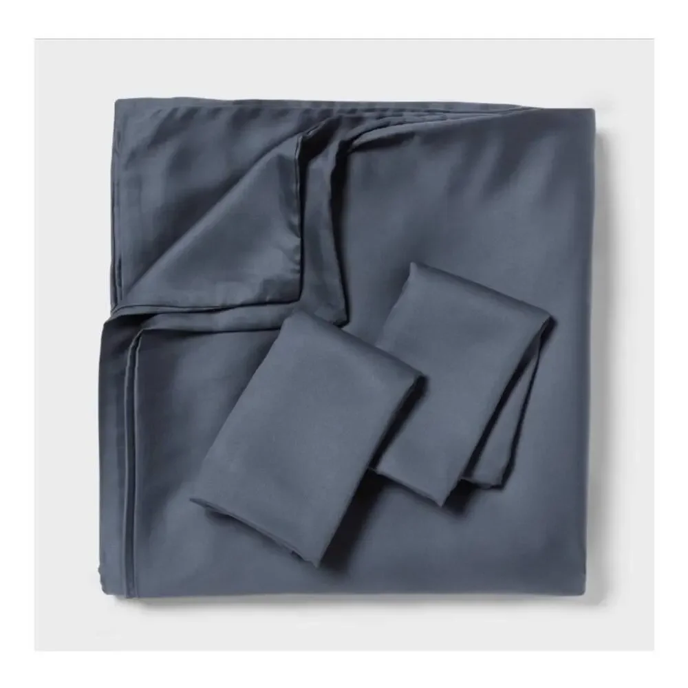 Threshold King TENCEL Lyocell Duvet Cover Sham Set Slate Blue 320TC NEW